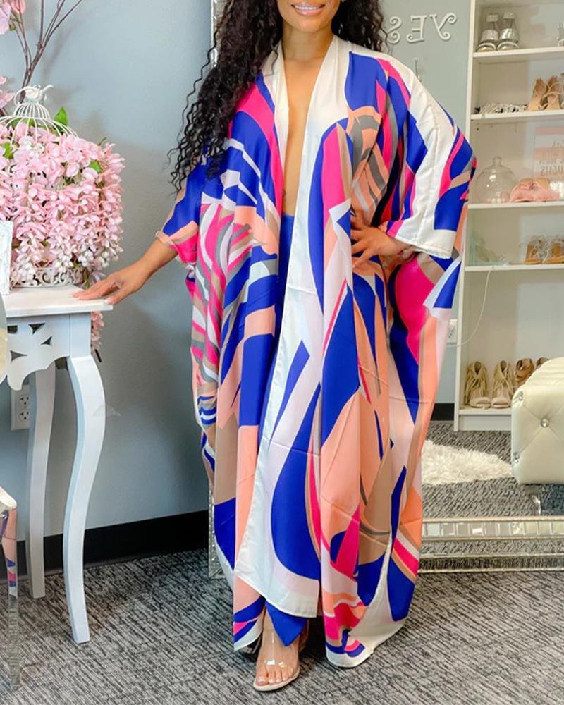 

Abstract Print Batwing Sleeve Maxi Dress, Blue
