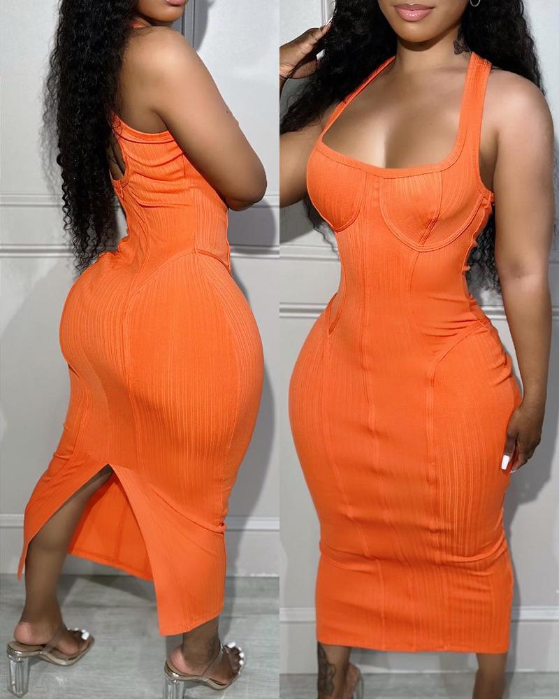 

Sleeveless Slit Halter Bodycon, Orange