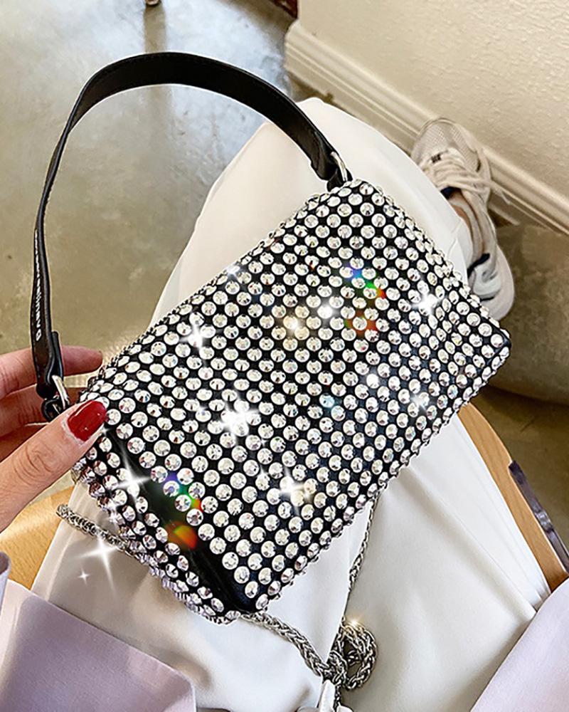 

Studded Square Chain Strap Crossbody Bag, Silver
