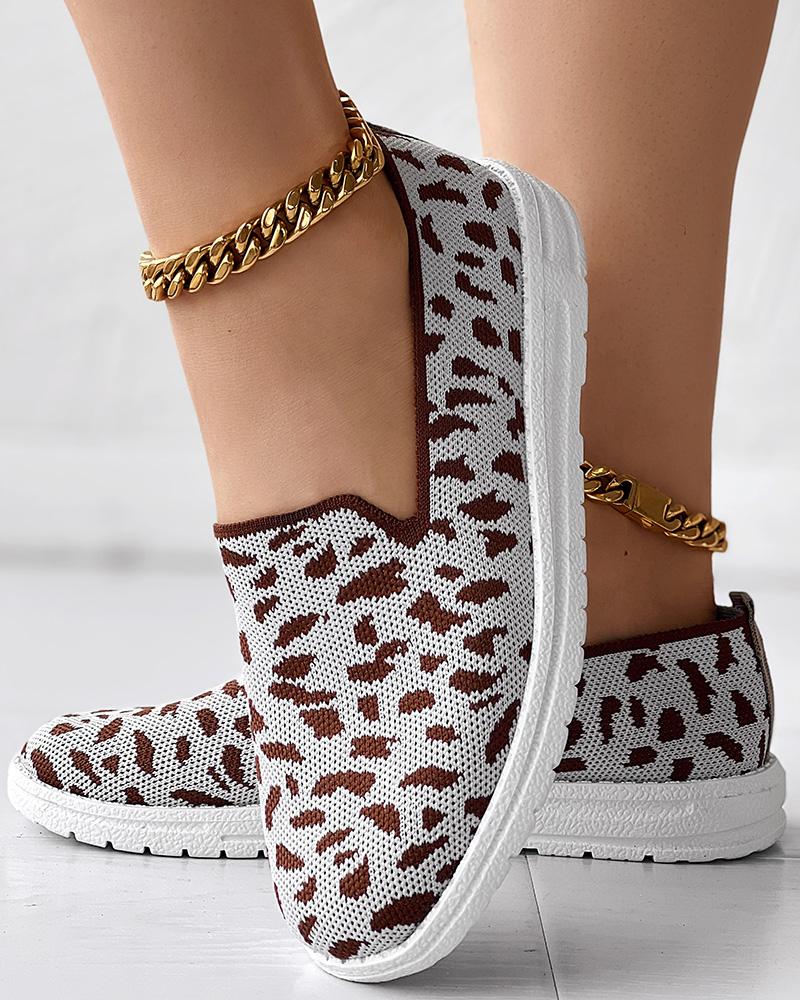

Leopard Print Slip-On Casual Sneakers, Gray