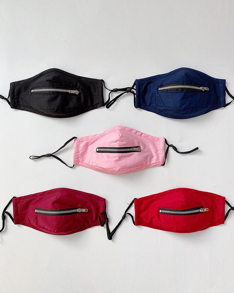 

Zipper Design Solid Breathable Mouth Mask, Black