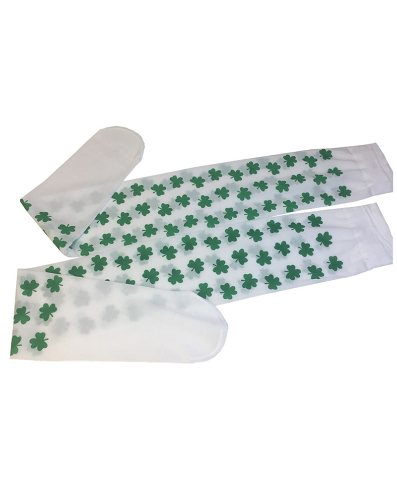 

St. Patrick's Day Over The Knee Heartbeat Clover Striped Print Stokcings, Style2