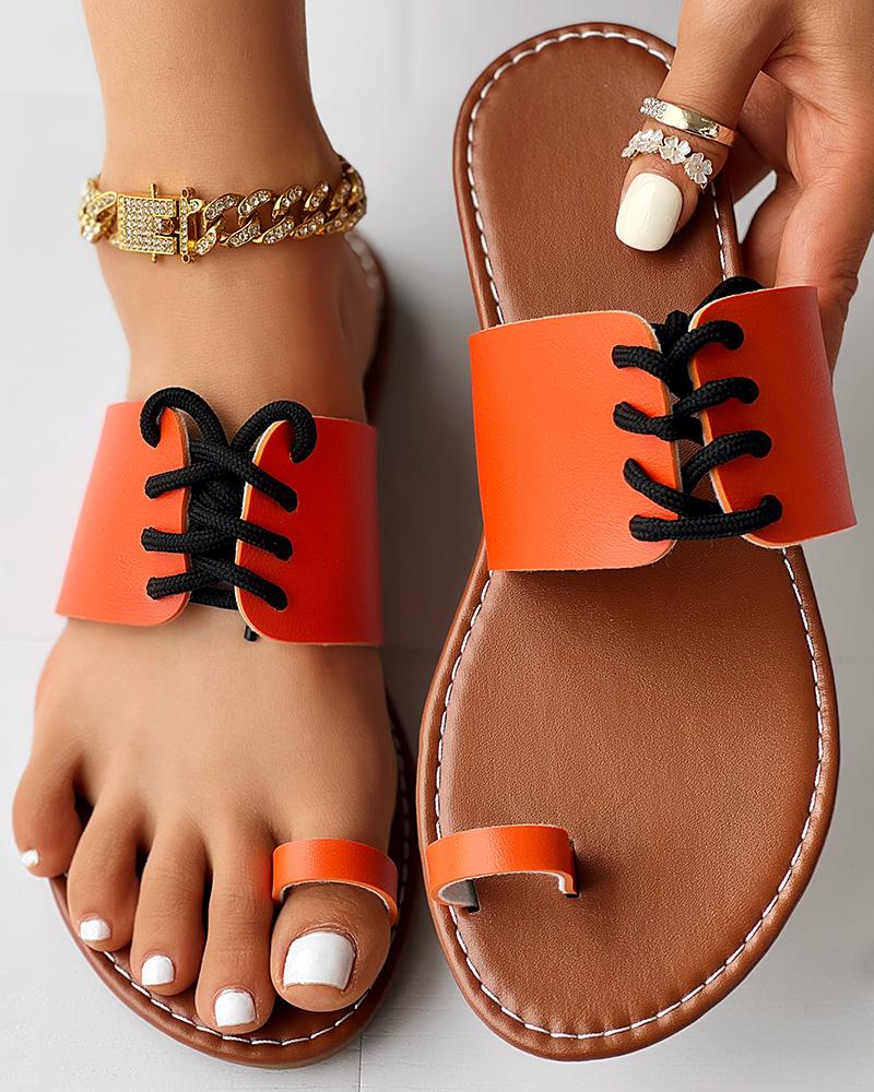 

Lace-up Toe Ring Summer Beach Flip Flops, Orange