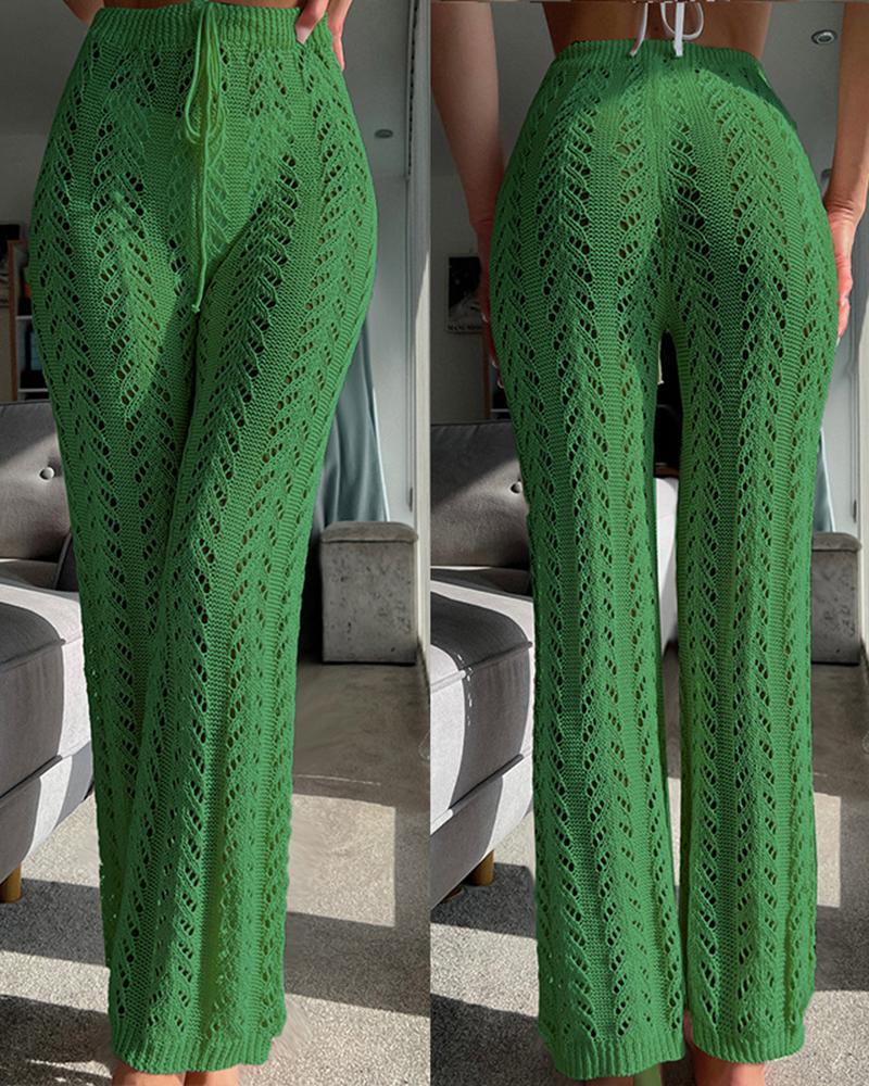 

Hollow Out Drawstring Bootcut Pants, Green