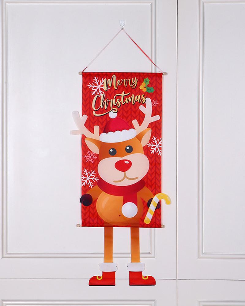 1pc Christmas Wall Hanging Flag Door Banner Porch Sign Hanging Banner