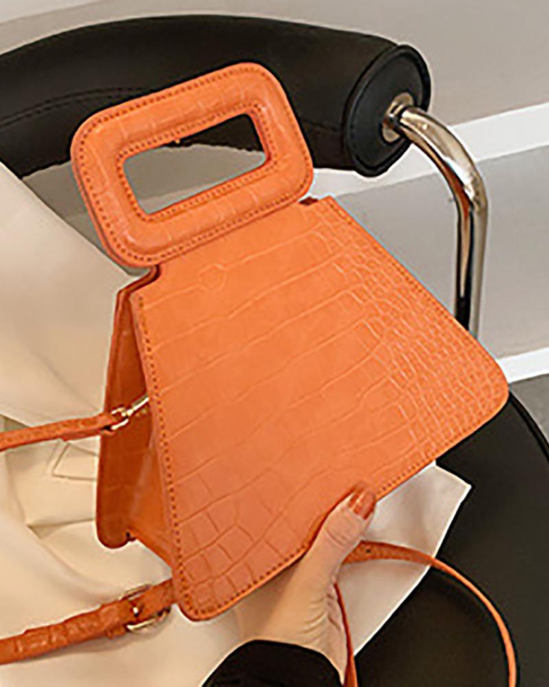 

Croc Embossed Satchel Bag, Orange