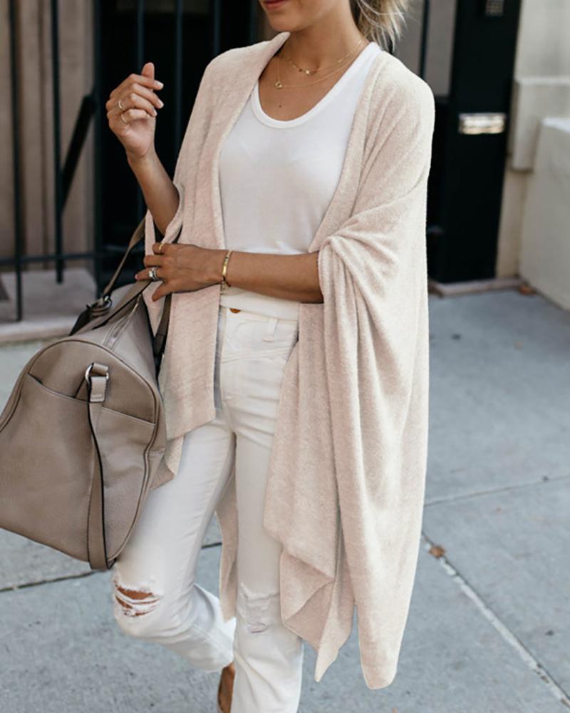 

Batwing Sleeve Asymmetrical Knit Cardigan, Pink