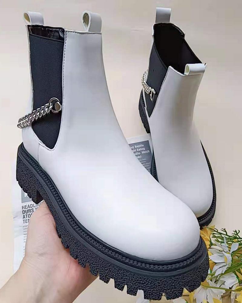 

Womens Round Toe Wax Effect Martin Booties, White