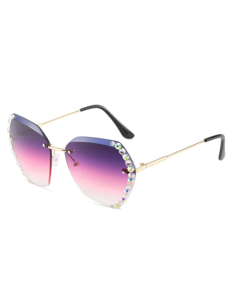 

1Pair Ombre Lens Rhinestone Irregular Rimless Sunglasses, Purple