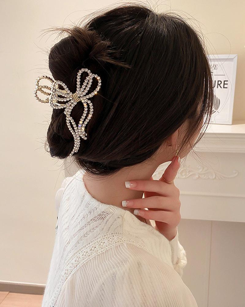 

1pc Rhinestone Pearls Bow Shaped Hair Claw, Style2