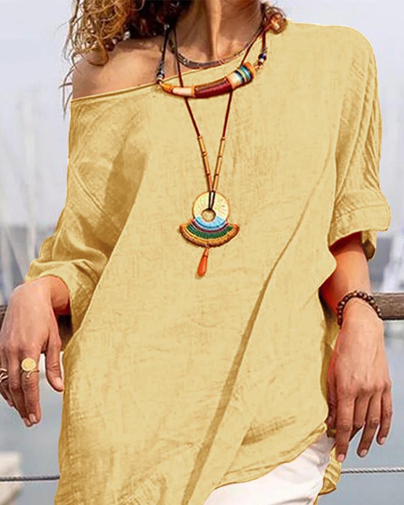 

Cold Shoulder Long Sleeve Asymmetrical Top, Light yellow