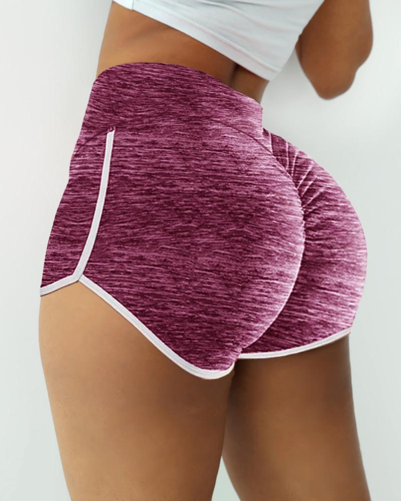 

High Waist Contrast Binding Active Workout Gym Shorts, Red