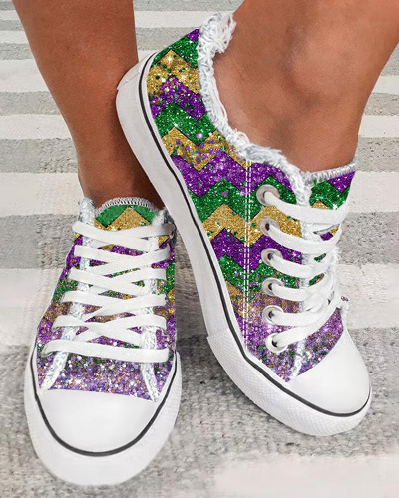 

Ombre Print Eyelet Lace-up Fringe Hem Sneakers, Multicolor