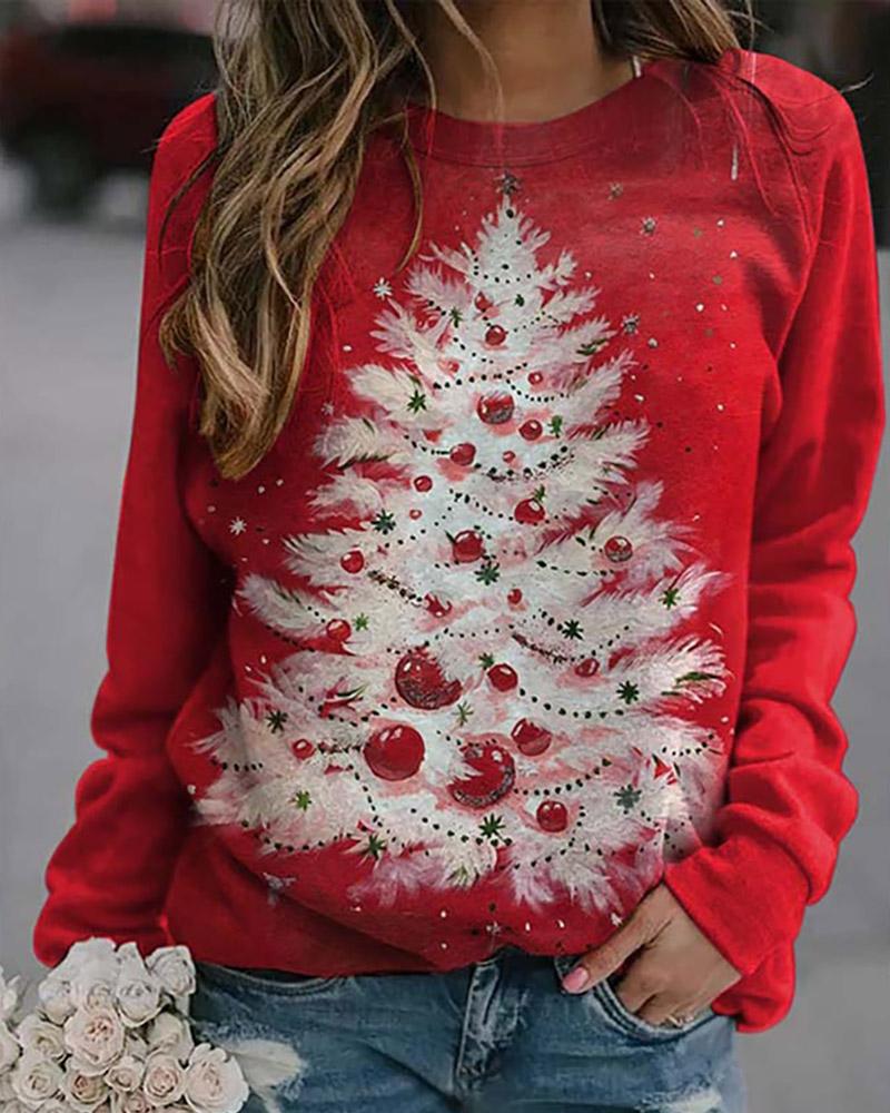 

Christmas Mixed Print Long Sleeve Sweatshirt, Red