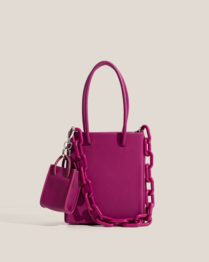 

Chain Decor Satchel Bag With Purse, Pink