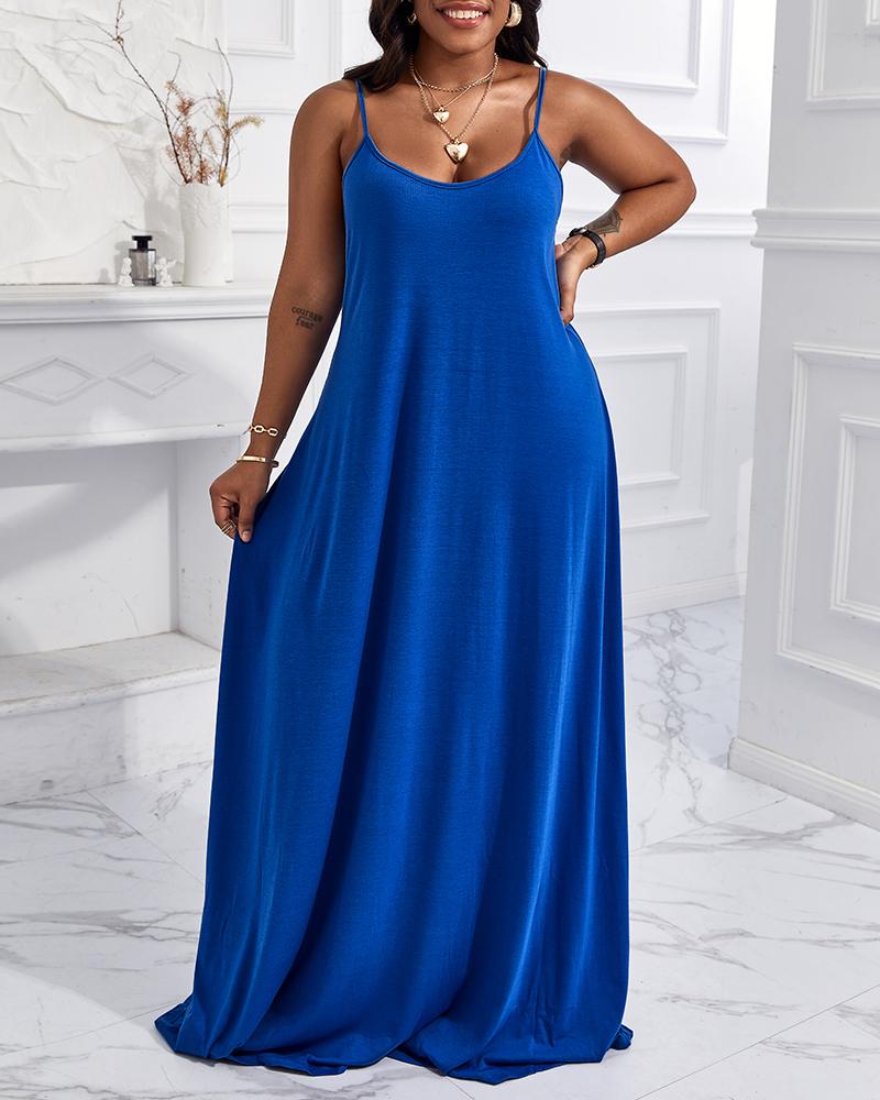 

Plus Size Plain Spaghetti Strap Maxi Dress, Blue