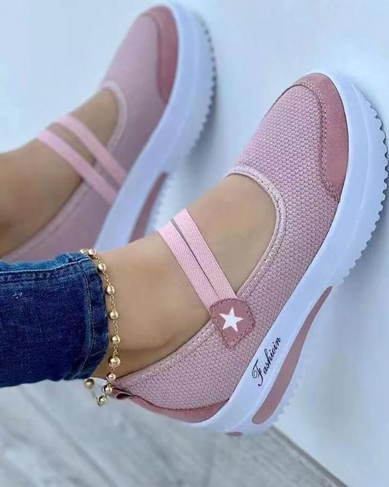 

Cutout Star Letter Print Slip On Sneakers, Pink