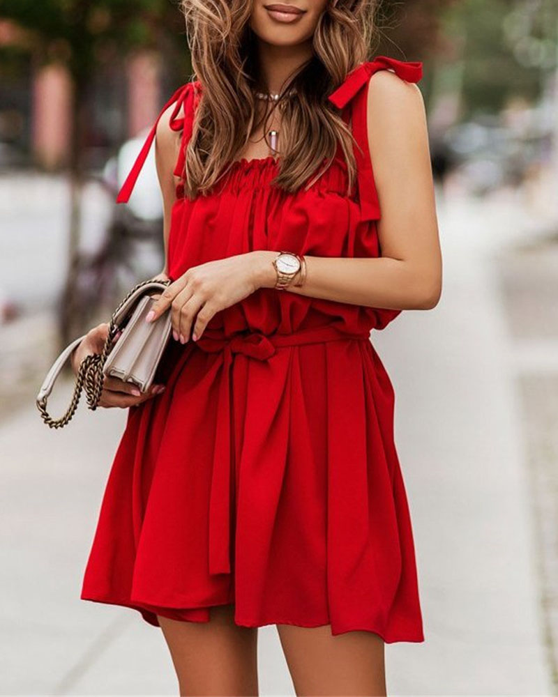 

Tied Detail Frill Hem Ruched Casual Dress, Red
