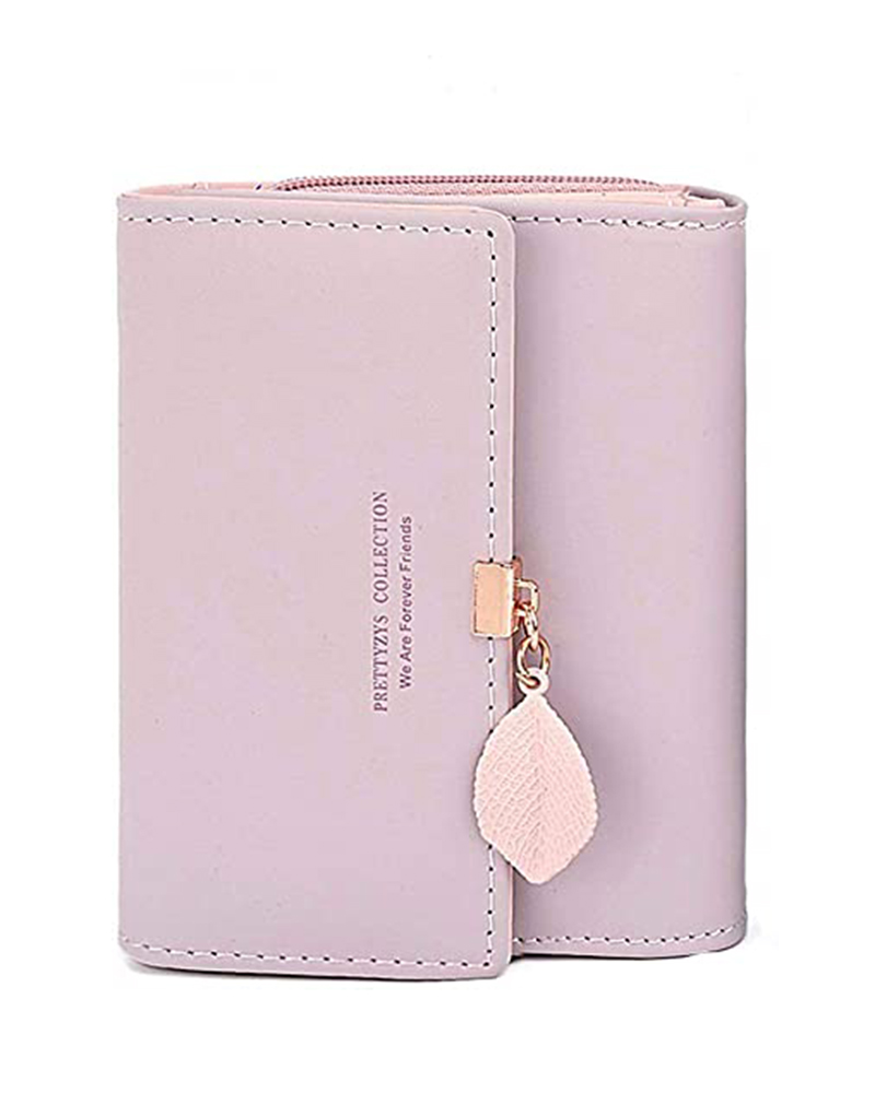 

Women's Purse Leaf Pendant PU Leather Card Holder Coin Wallet, Pink