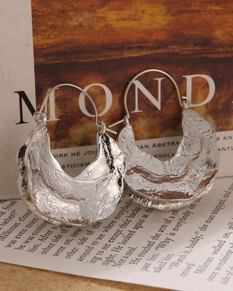 

1Pair Petal Shaped Hoop Earrings, Silver