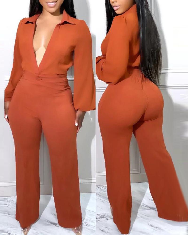 

Long Sleeve Straight Leg Jumpsuit, Orange