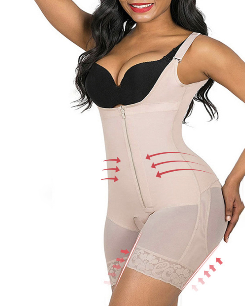 

Open Bust Bodysuits Tummy Control Body Shaper Lace Trim Shapewear, Nude