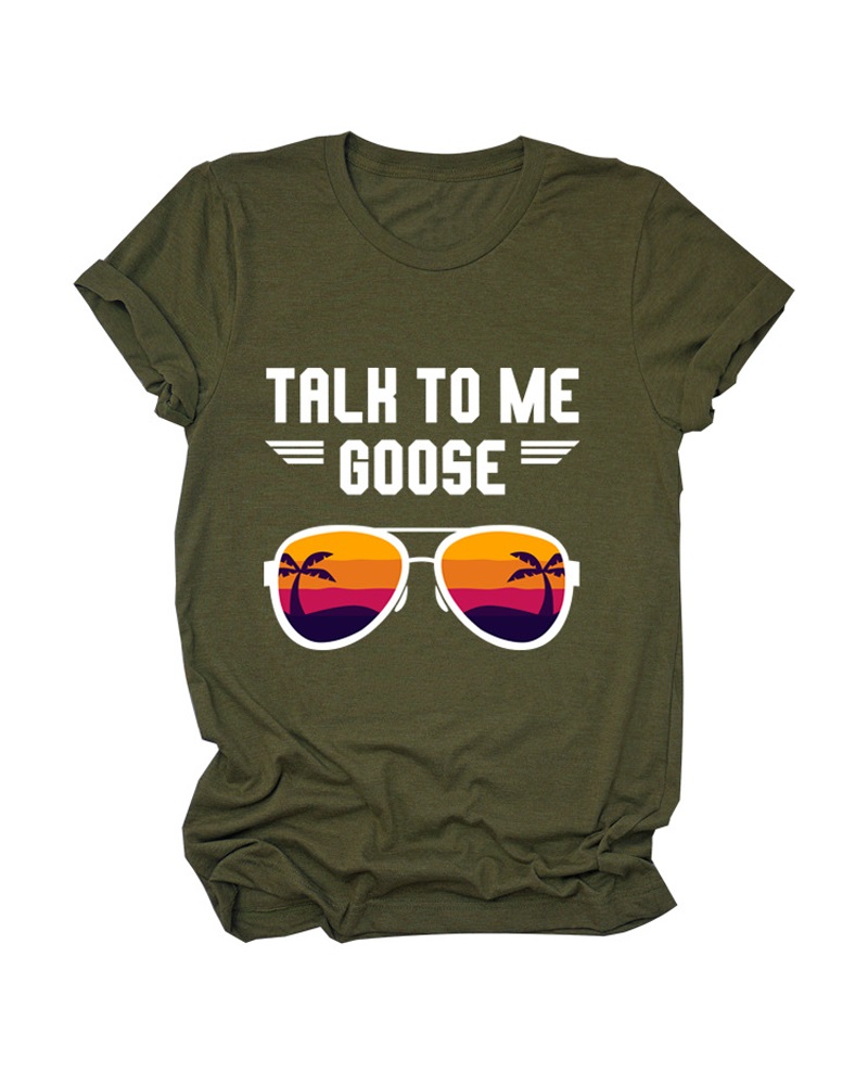 

Letter Print Short Sleeve Casual T-shirt, Green