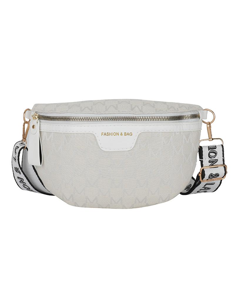 

Letter Pattern Fanny Pack Zipper Design Crossbody Bag, White