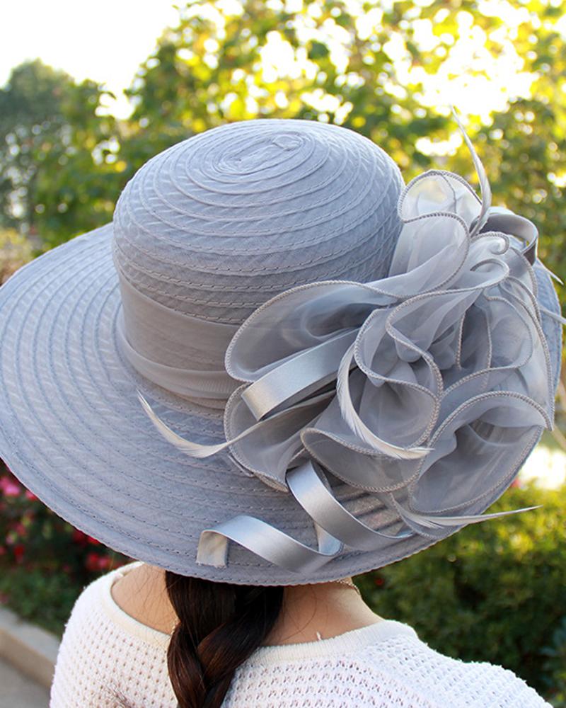 

Kentucky Derby Bowler Church Cloche Fascinator Hat Feather Bowknot Organza Church Dress Cap, Gray