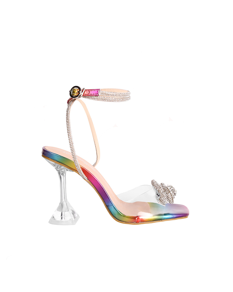 

Pvc Crystal Patch Bowknot High Heel Sandals, Multicolor