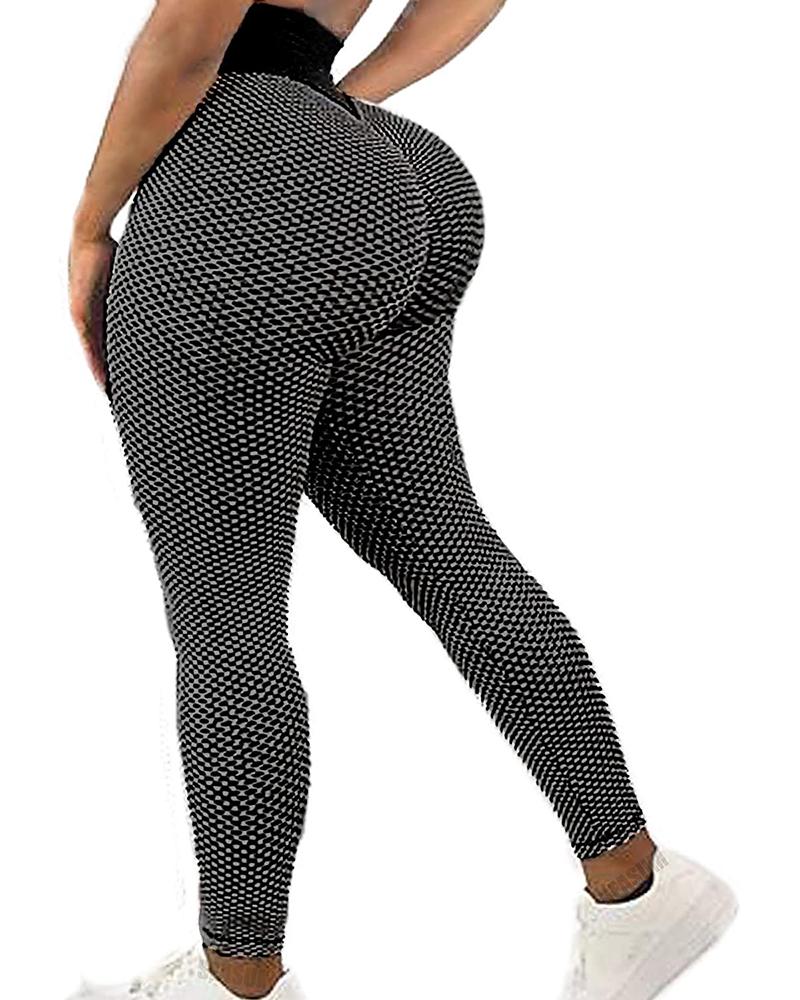 

Honeycomb Butt Lift Tummy Control Yoga Pants Gym Workout Booty Scrunch Tights, Black