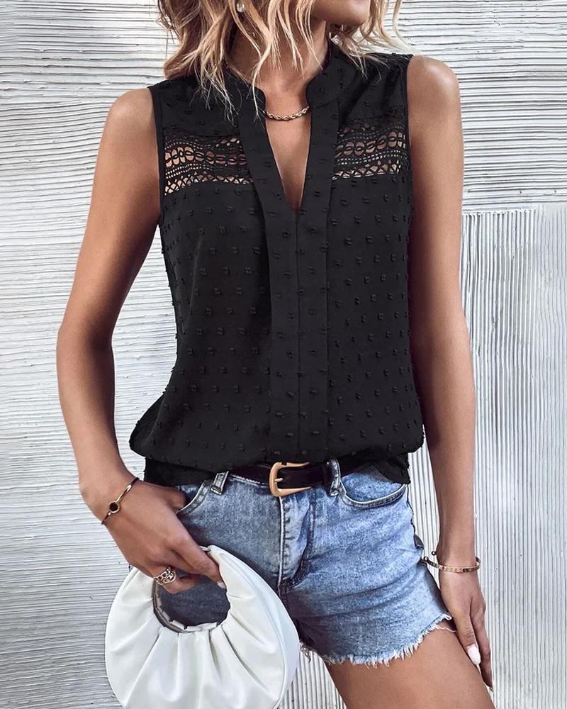 

Swiss Dot Lace Patch Tank Top, Black