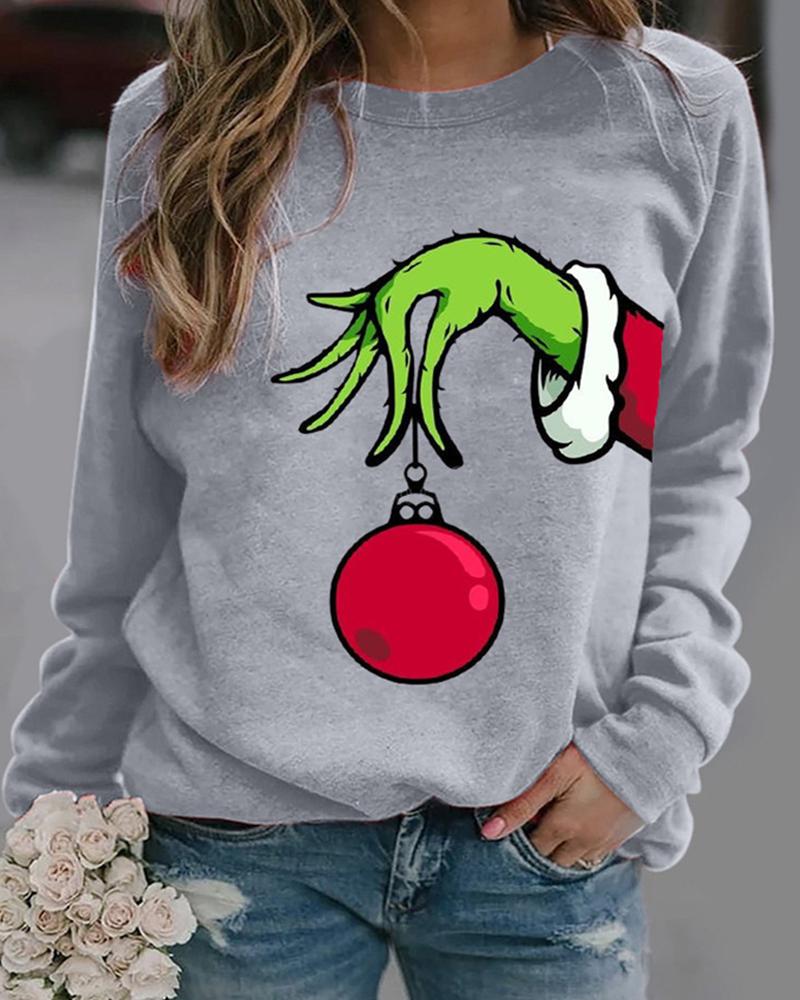 

Christmas Grinches Print Long Sleeve Top, Gray