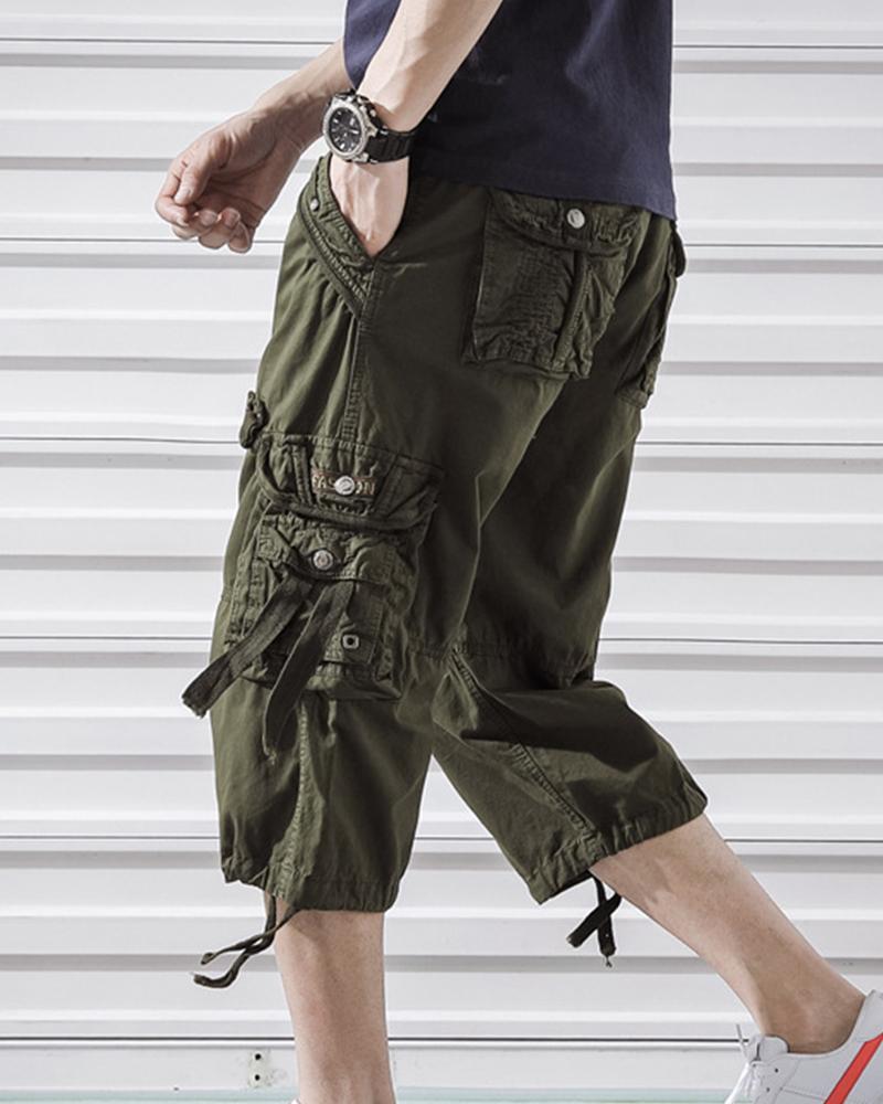 

Solid Color Cargo Short Pants, Army green