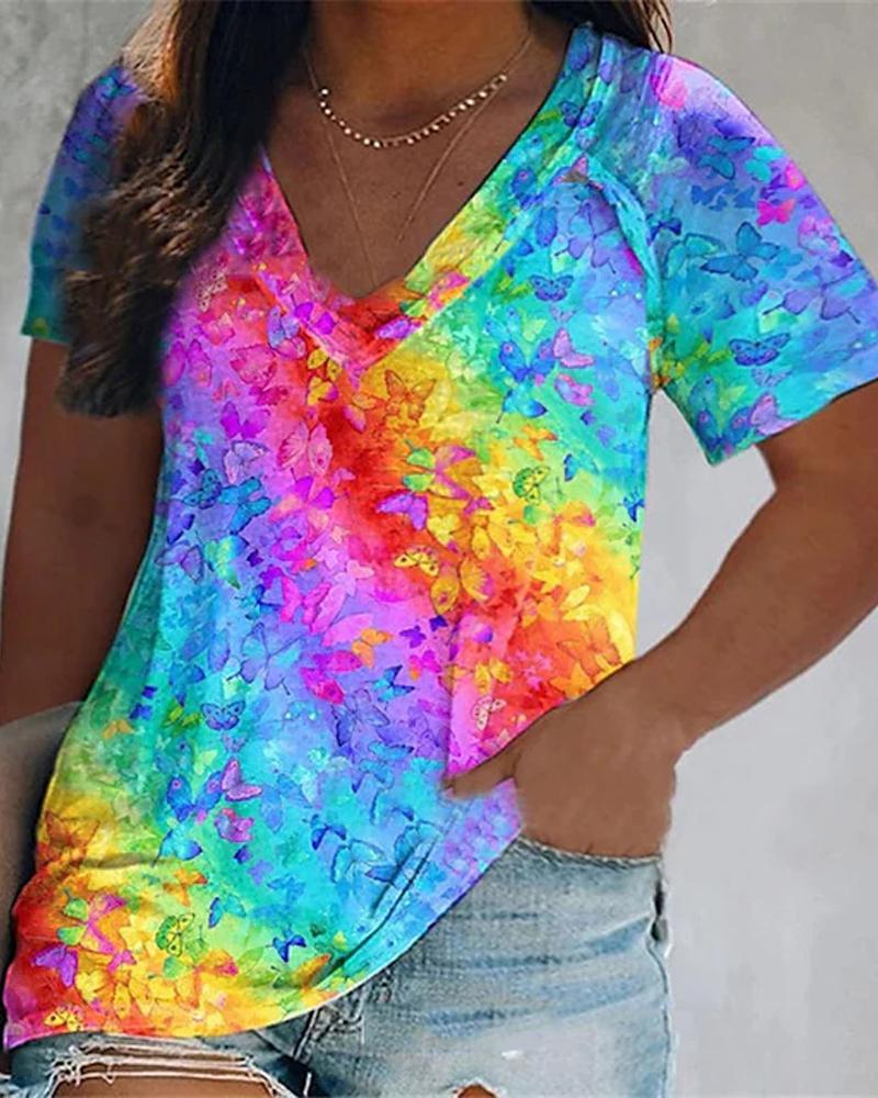 

Plus Size Butterfly Tie Dye Print Casual T-shirt, Multicolor
