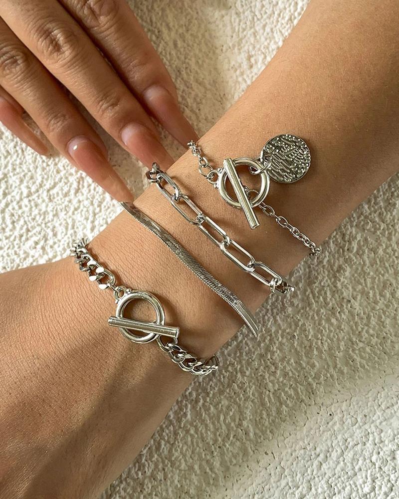 

4pcs Women's Simple Fashion Bohemian Bracelets Set, Silver