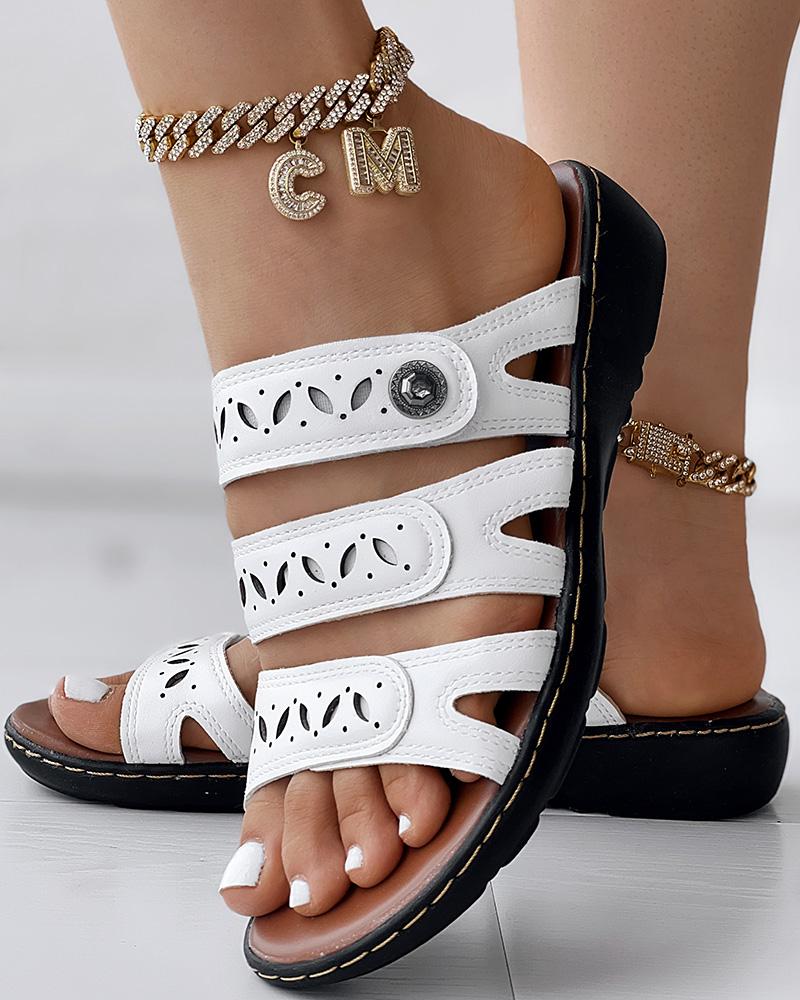 

Hollow Out Summer Beach Wedge Slippers, White