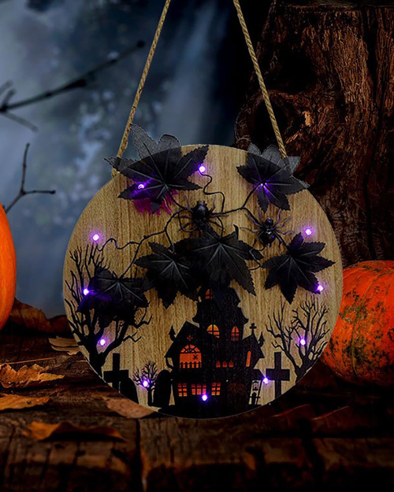 

Halloween Wooden Doorplate with Light Farmhouse Door Hanger for Front Door/Wall Decor, Black