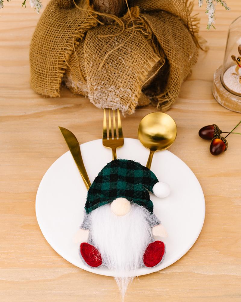 

1pc Christmas Gnome Silverware Holder Tableware Cutlery Fork Spoon Knives Storage Bag Dinner Table Decorations Party Supplies, Green