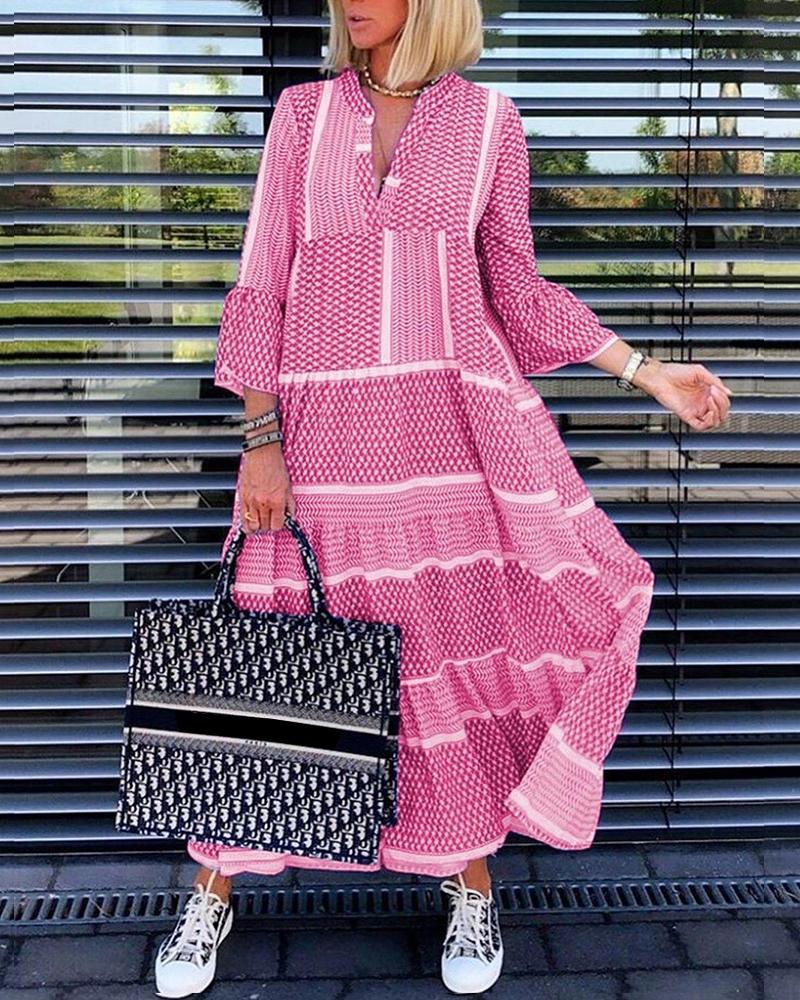 

Polka Dot Long Sleeve Maxi Dress, Pink