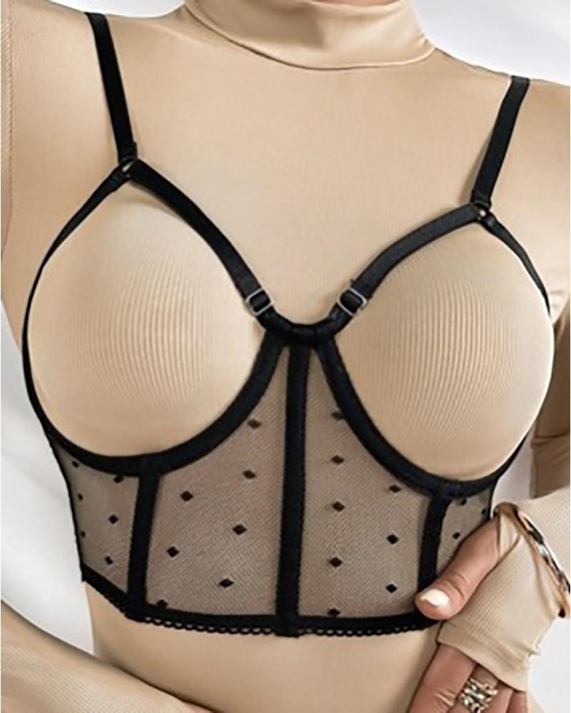 

Dot Mesh Sleeveless Cutout Corset Top, Black