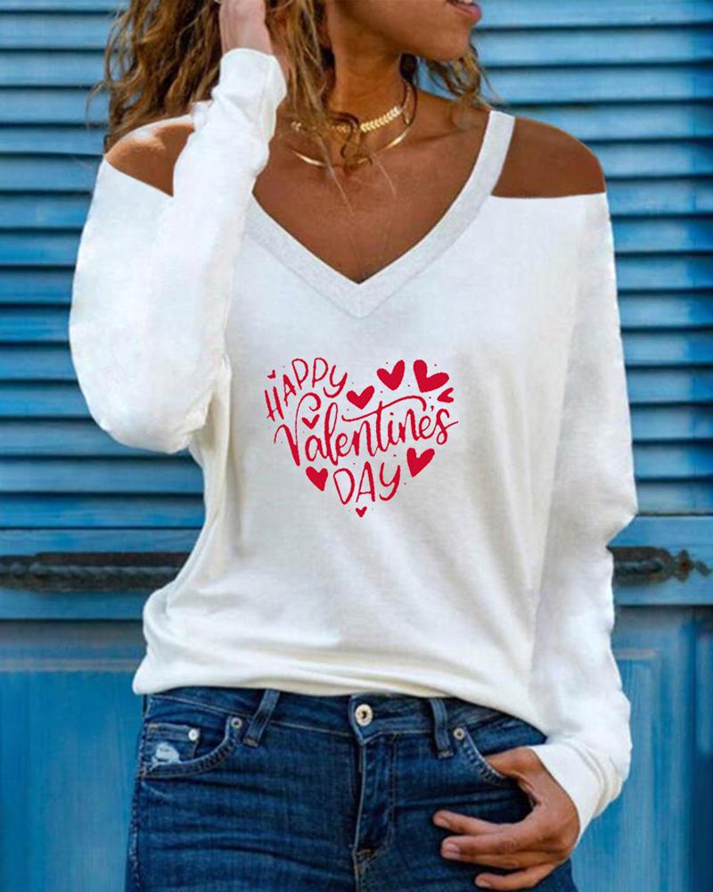 

Cold Shoulder Letter Heart Print Top, White