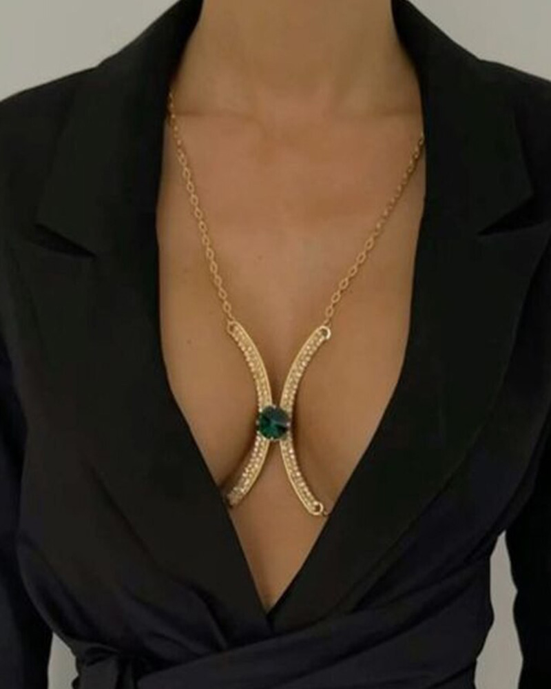 

Rhinestone Decor Body Chain, Gold