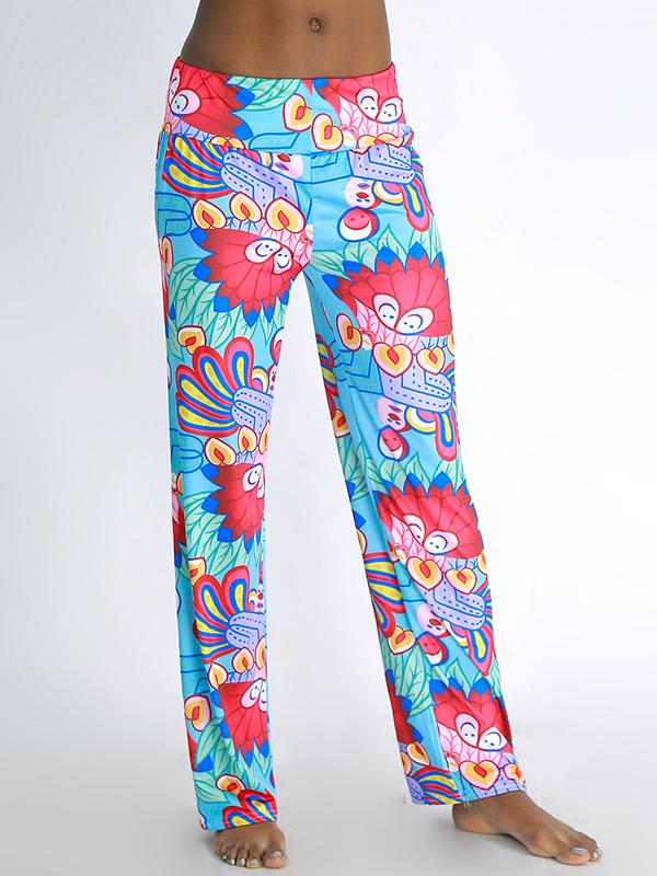 

Women's Summer Fashion Cartoon Style Floral Print Pants Loose Elastic High Waist Wide Leg Long Pants