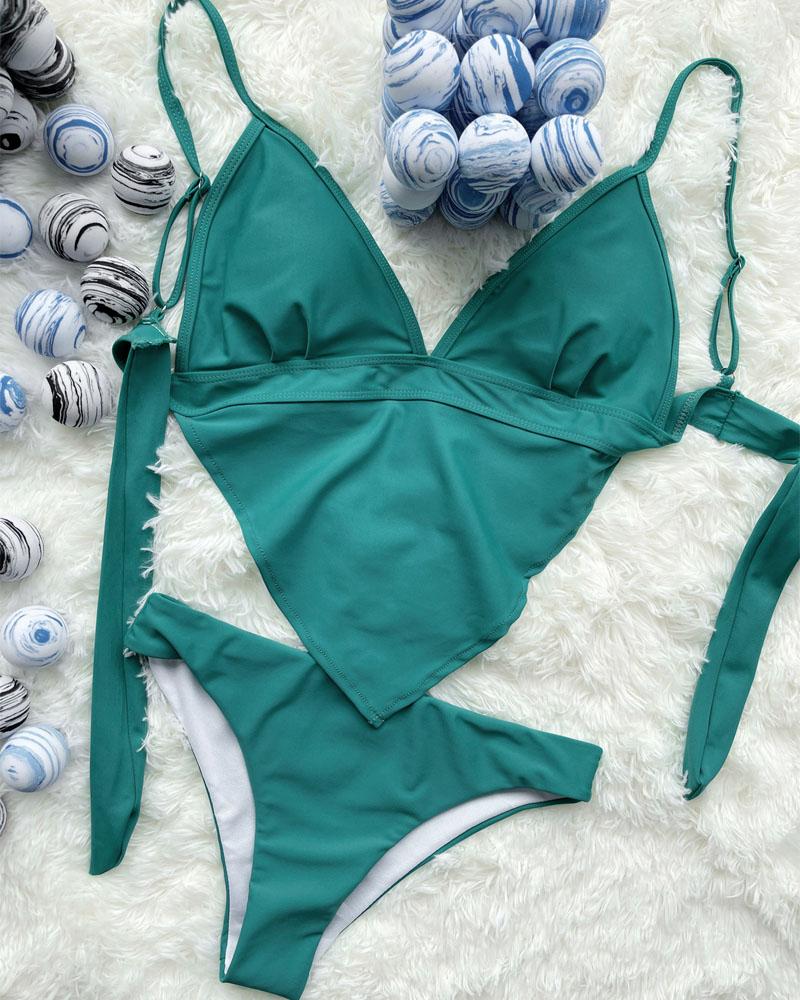 

Tie Back Hanky Hem Bikini Set, Green