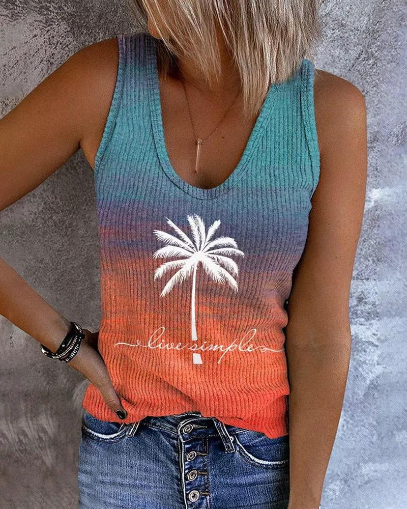 Coconut Tree Live Simple Print Ombre Tank Top