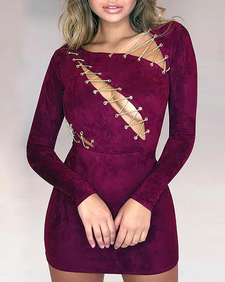 

Sexy Chains Design Irregular Mini Dress, Purple
