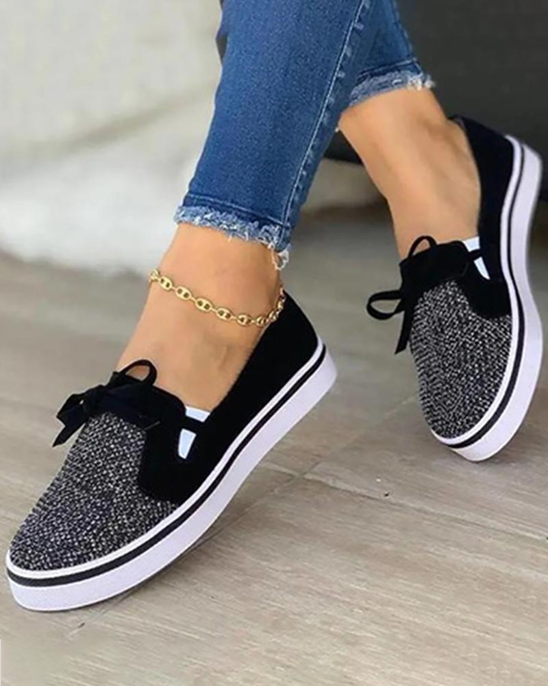 

Velvet Tied Detail Round Toe Sneakers, Black