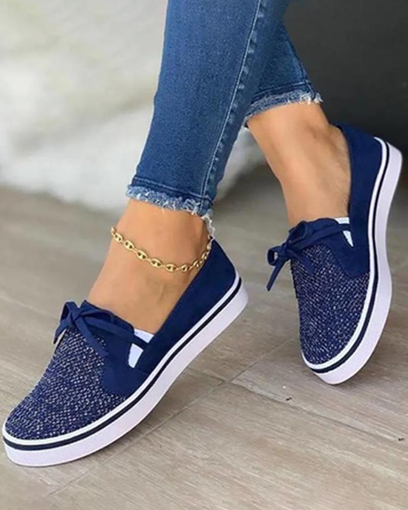 

Velvet Tied Detail Round Toe Sneakers, Blue