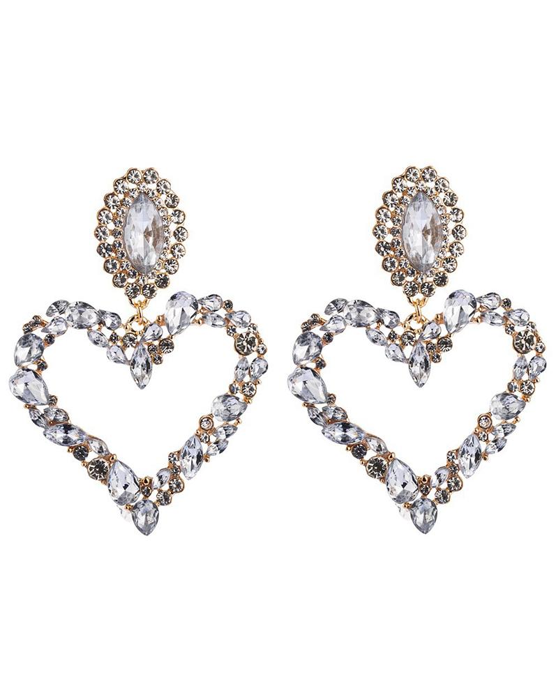 

1Pair Heart Shaped Colorful Rhinestone Earrings, Style1